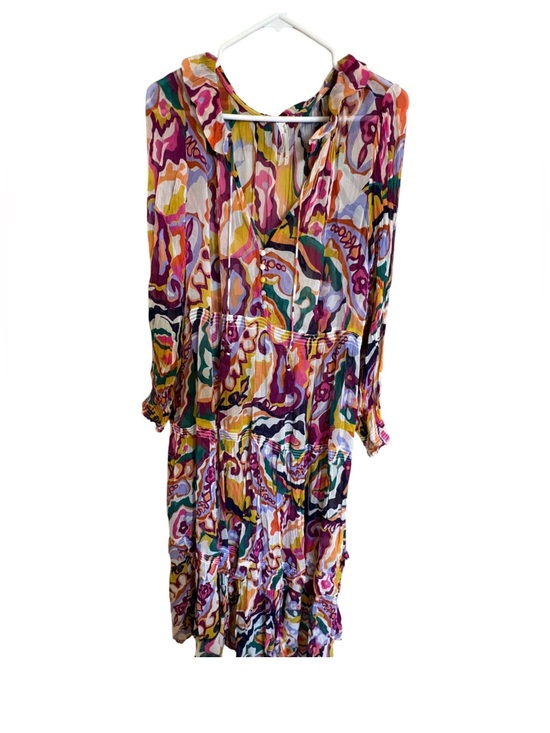 Anthropologie Dresses & Skirts - Anthropologie Abstract Print Midi Dress Smocked Waist Ruffle Neck Tassel Tie